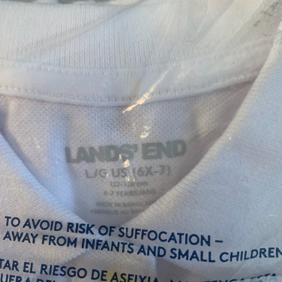 NWT LANDS' END GIRL'S SHORT SLEEVE FEMININE FIT MESH POLO SHIRT WHITE LARGE 6X-7 - Picture 4 of 6
